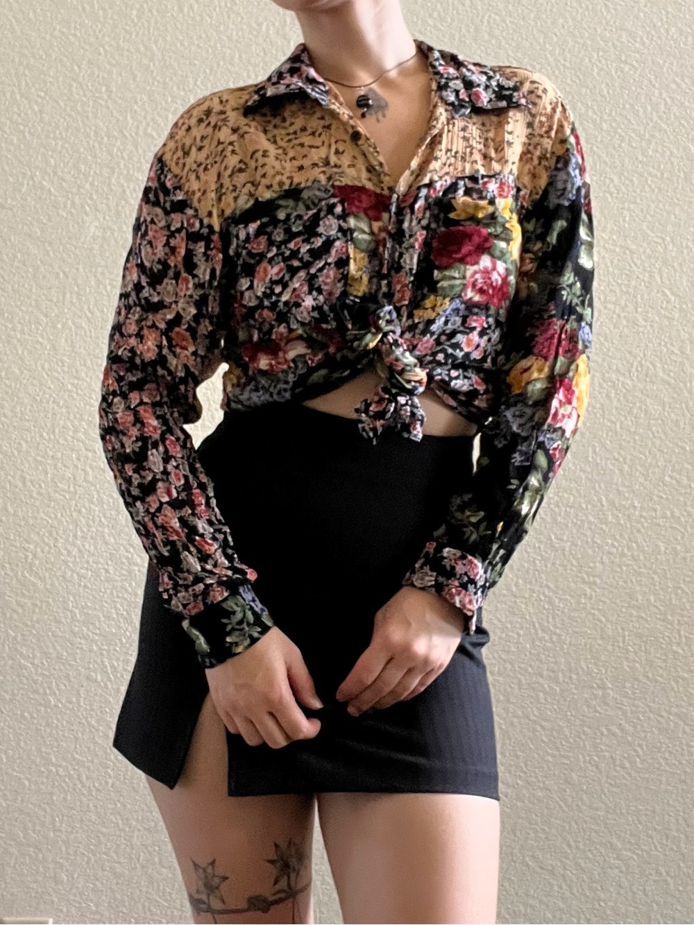 Vintage 90s Flowy Floral Patchwork Button Up long sleeve Blouse shirt